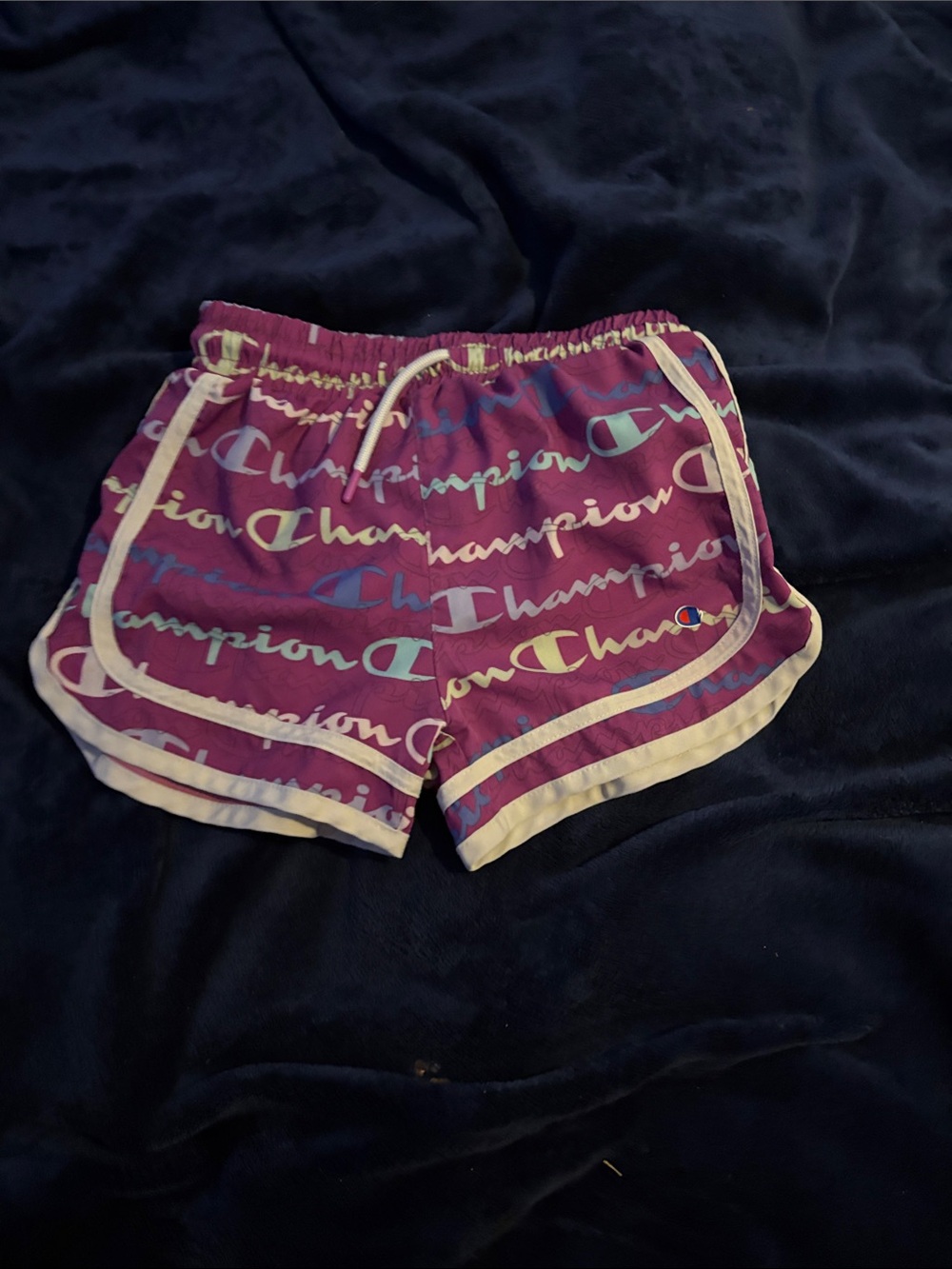 Champion Girls Purple Script Logo Athletic Shorts with White Trim